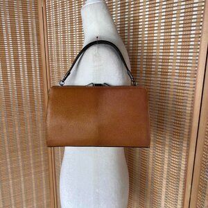 Camel brown Wanlima genuine leather top handle/crossbody bag